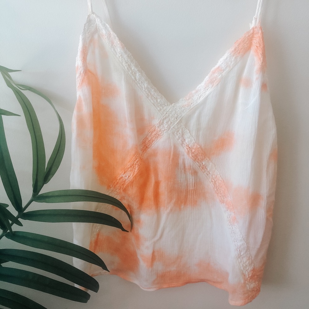 Orange Tie dye Tank with Lace detail!
